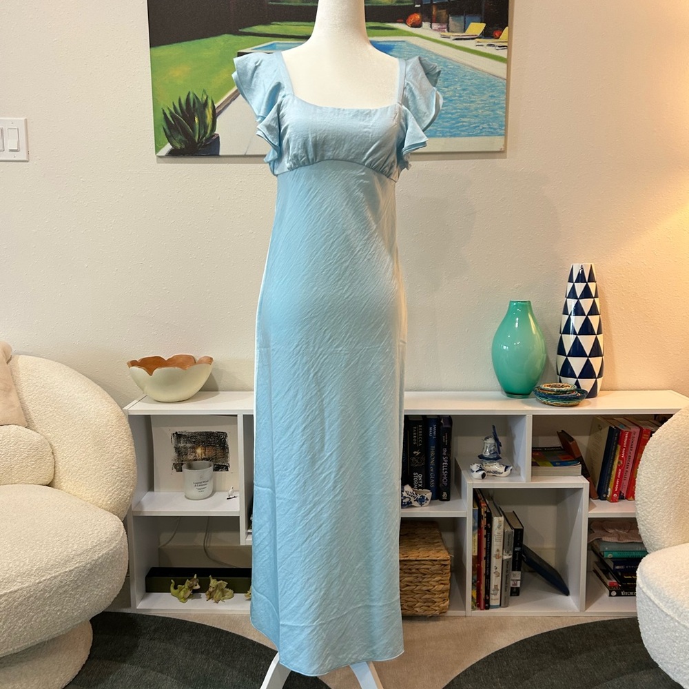Madewell Light Blue Maxi Dress with Ruffle Cap Sleeves